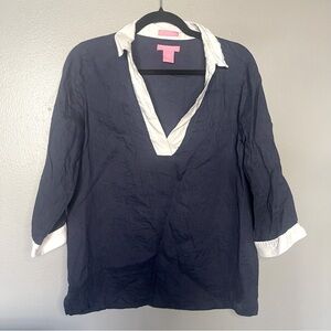 Linen Navy Blue Collared Blouse
